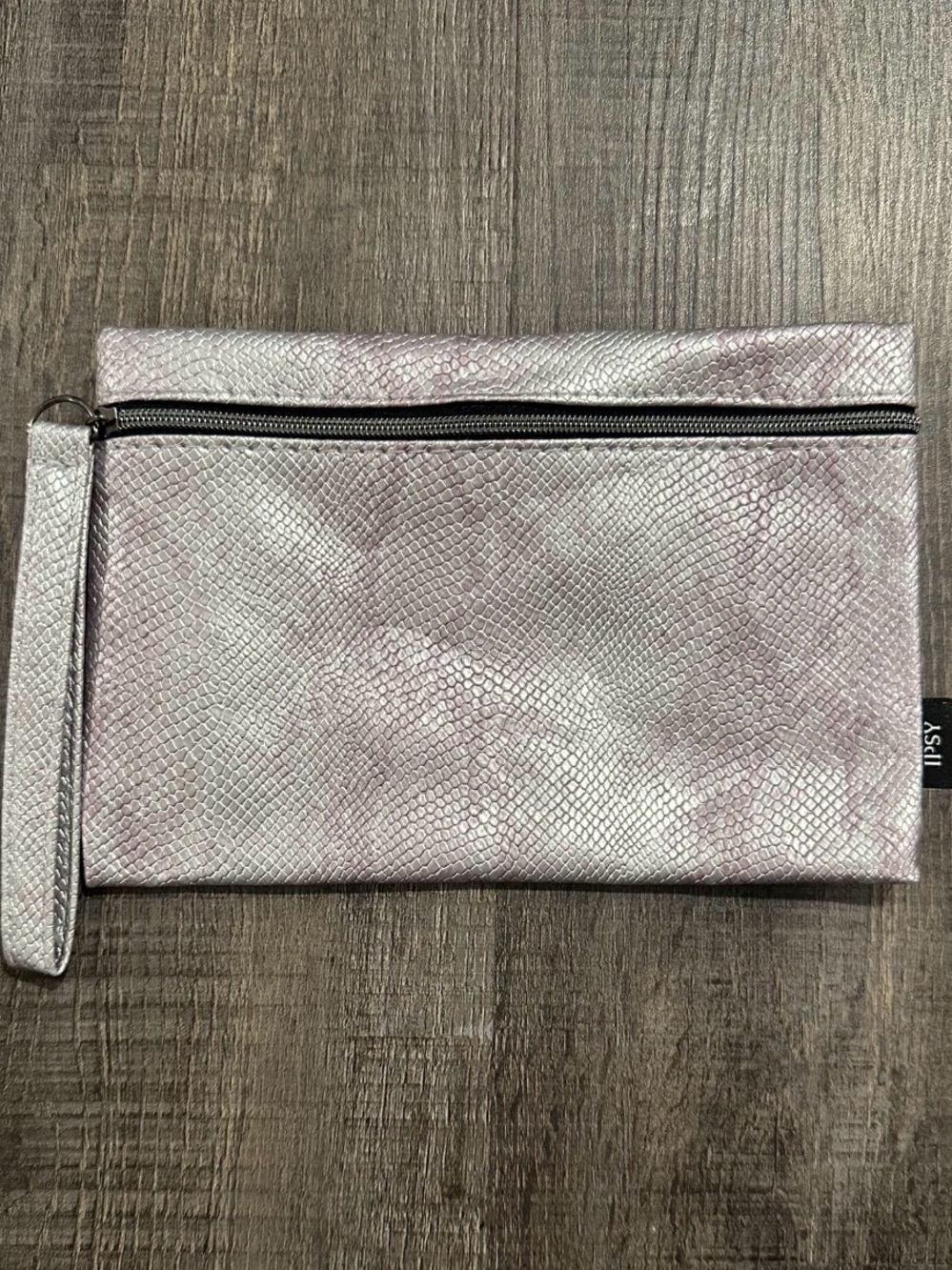 💞 New Metallic Pink Snake-Embossed Ipsy Wristlet Clutch Zip Cosmetic Bag